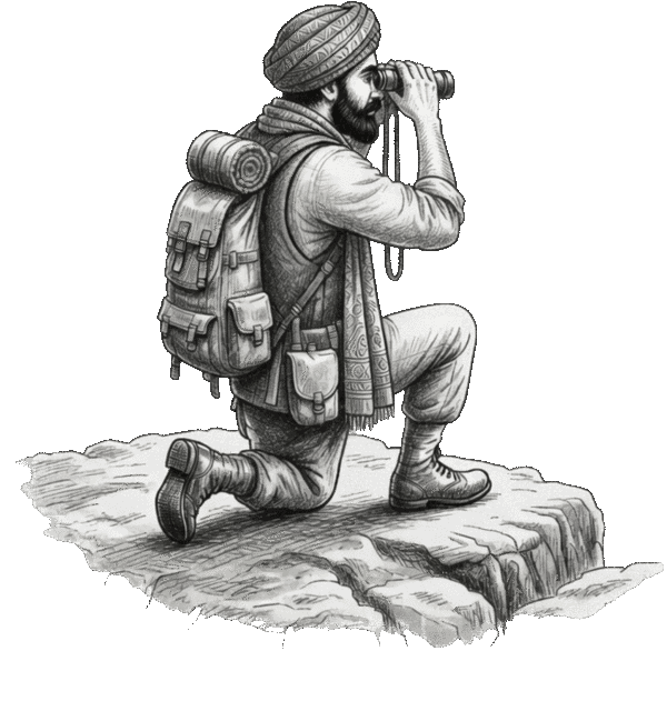 An analyst scanning the horizon with binoculars